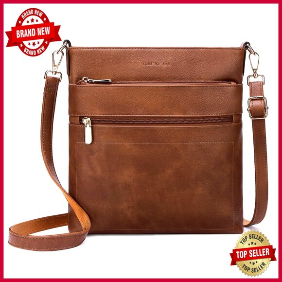 Vegan Leather Crossbody Hobo Bag with Multiple Zipper Pockets - Picture 1 of 7